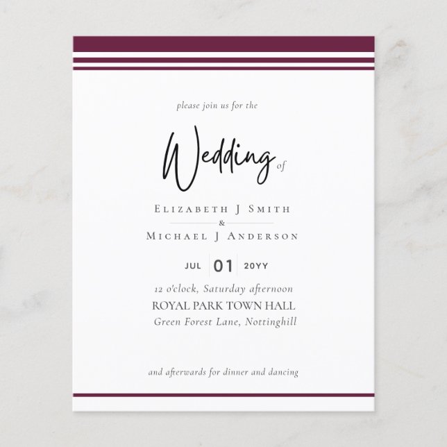 Enkel elegance Red Vin Modern Budget Bröllop Flygblad (Framsidan)