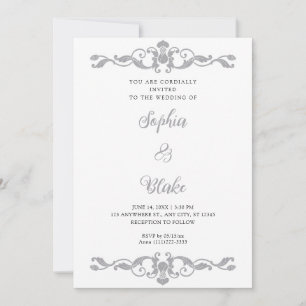 Enkel Elegance Silver och White Art Deco Bröllop Inbjudningar