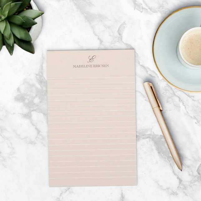 Enkel elegance Tan Brown Monogram Led Brevpapper (Skapare uppladdad)