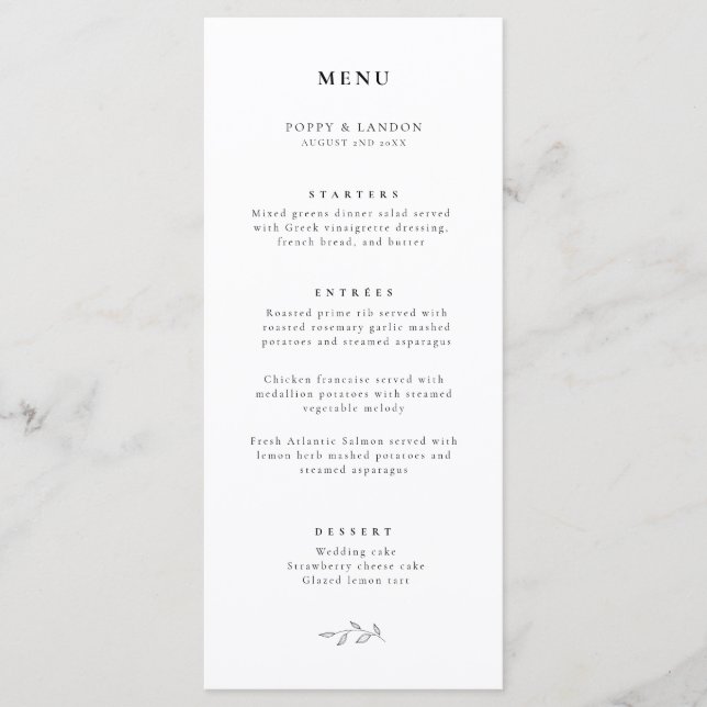 Enkel Elegance Typography & Botanical Menu Meny (Framsida)