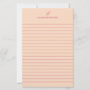Enkel Elegans Aprikos Fuchsia Monogram Pappersbloc Brevpapper