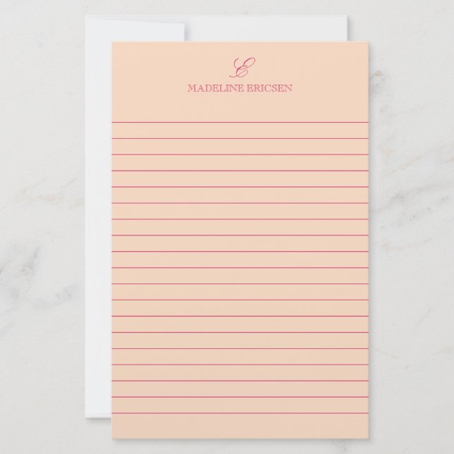 Enkel Elegans Aprikos Fuchsia Monogram Pappersbloc Brevpapper (Framsida)