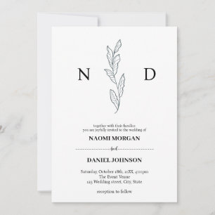 Enkel elegans botanisk monogram modern inbjudningar