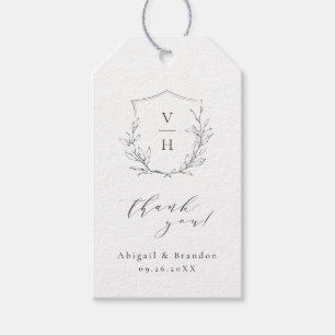 Enkel elegans botanisk vapensköld monogram bröllop presentetikett