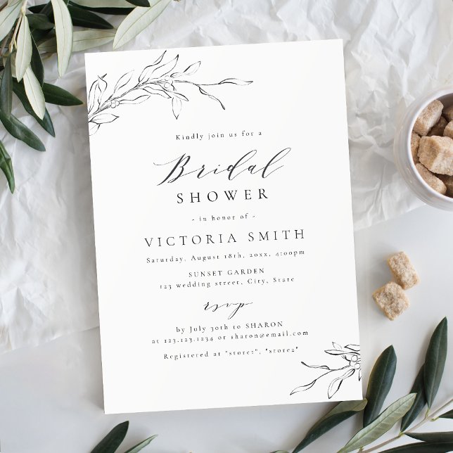 Enkel elegans botaniska blad bröllopsdusch inbjudningar (Simple elegance botanical leaves bridal shower invitation)