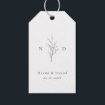 Enkel elegans botaniska blad monogram bröllop presentetikett<br><div class="desc">Monogram initialer och eleganta handillustrerade botaniska blad i svart och vitt,  samt elegant script och klassisk teckensnitt i svart och vitt,  enkelt och lyxigt.  Underbara tack-klistermärken för moderna klassiska bröllop,  enkla formella bröllop,  eleganta botaniska trädgårdsbröllop. 
Se alla matchande delar i kollektionen.</div>
