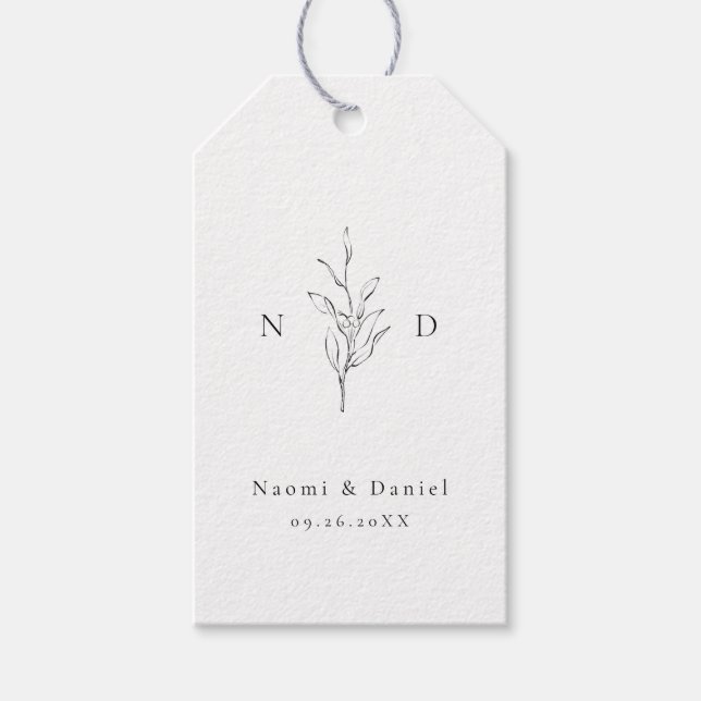 Enkel elegans botaniska blad monogram bröllop presentetikett (Framsidan)