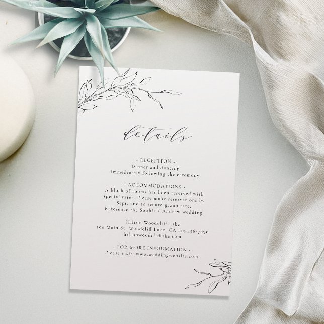Enkel elegans, botaniskt bröllop detaljer tilläggskort (Simple elegance botanical wedding details enclosure card)