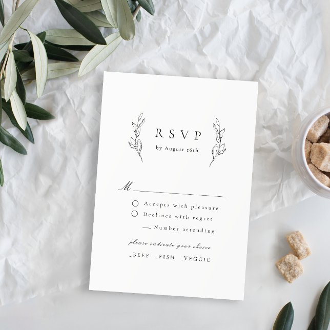 Enkel elegans, botaniskt grönt bröllop OSA kort (Simple elegance botanical greenery wedding RSVP card)