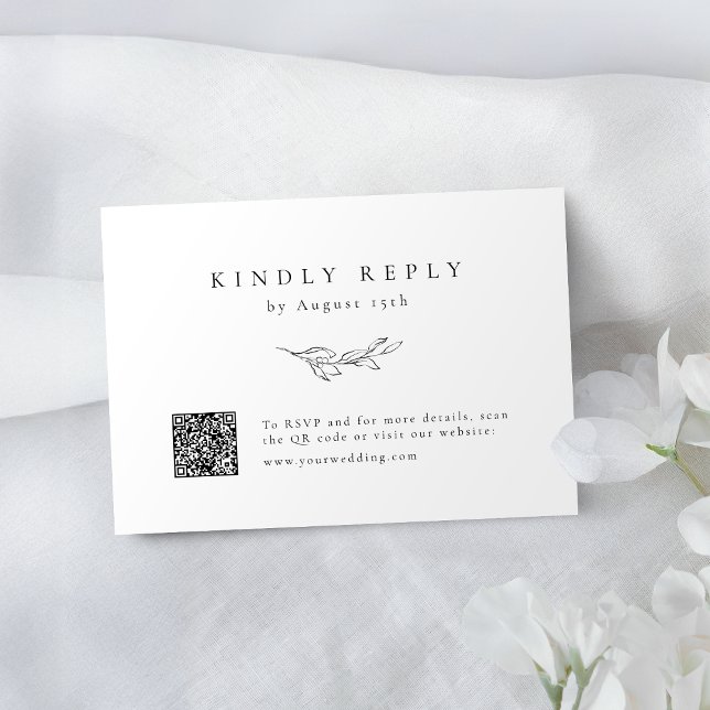 Enkel elegans, botaniskt grönt QR-kod bröllop OSA Kort (Simple elegance botanical greenery QR code wedding RSVP Card)