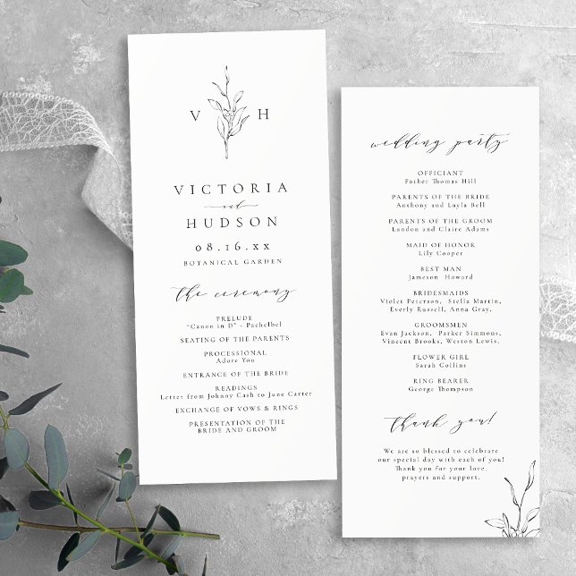 Enkel elegans, botaniskt löv monogram bröllop program (Simple elegance botanical leaves monogram wedding program)