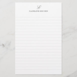 Enkel Elegans Grå Vit Monogram Streckad Brevpapper
