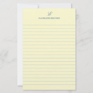 Enkel Elegans Gul Blå Monogram Linerad Brevpapper