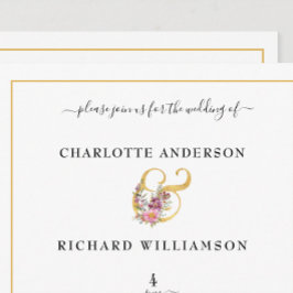 Enkel elegans, guld-ampersand med blommor inbjudningar