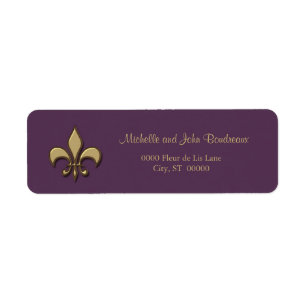 Enkel elegans guld- Lila Fleur de Lis Returadress Etikett