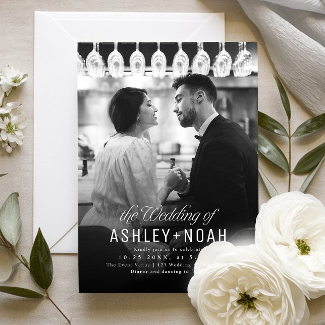 Enkel Elegans Klassisk Skript Foto Bröllop  Inbjudningar (Simple Elegance Classy Script Photo Wedding Invitation)