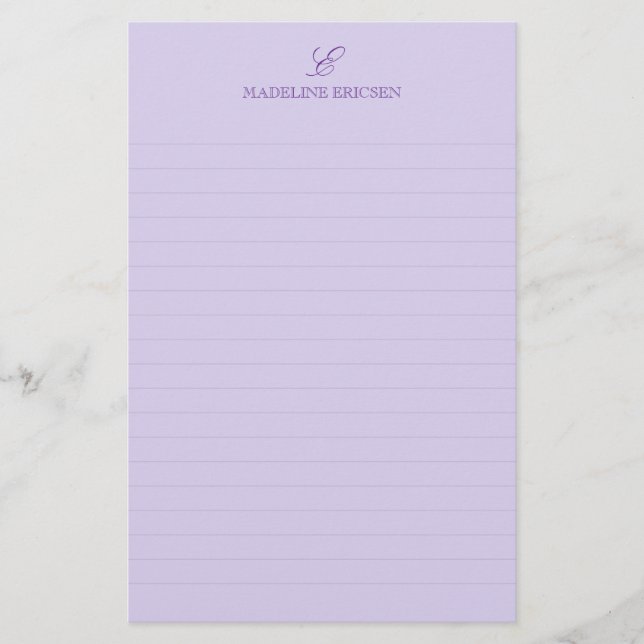 Enkel Elegans Lila Monogram Linjerad Brevpapper (Framsida)