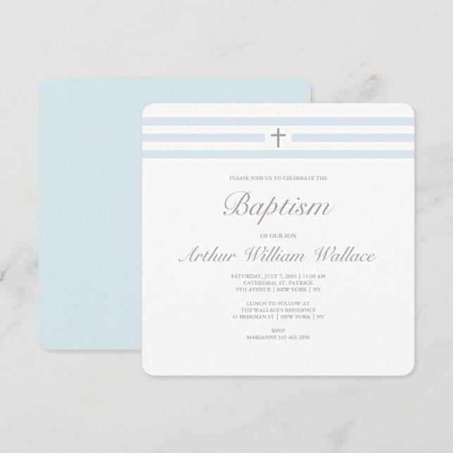 Enkel elegans-pojkars baptism inbjudan (Fram/baksida)