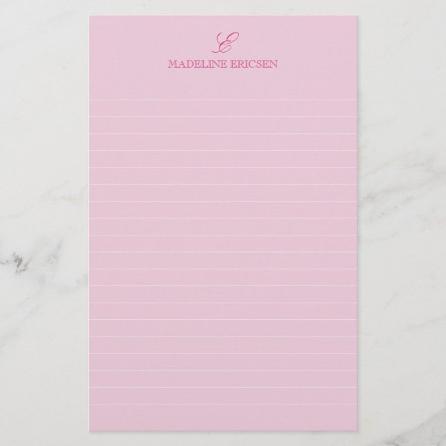 Enkel Elegans Rosa Monogram Linjerad Brevpapper (Framsida)