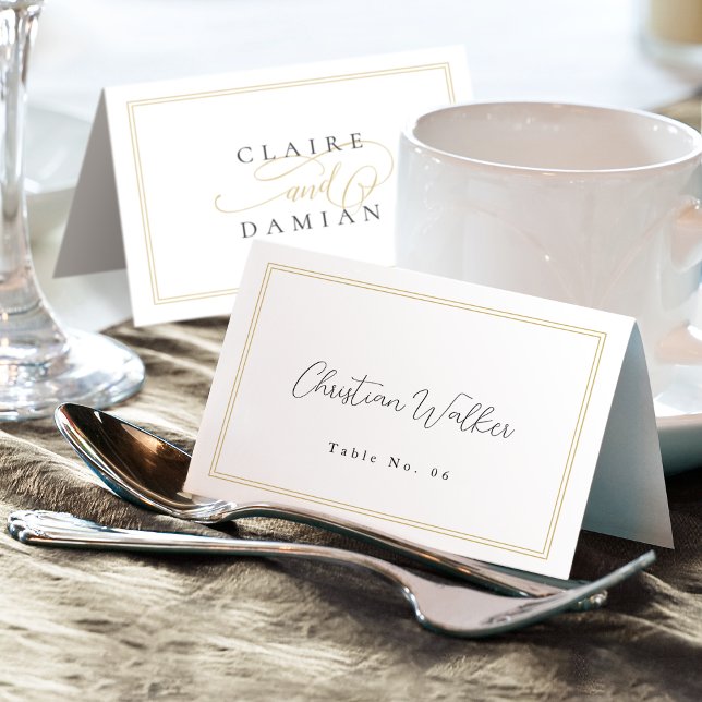 Enkel Elegans Skript Vigsel Fällbar Platskort Bordsnummer (Simple Elegance Script Wedding Foldable Place Card)