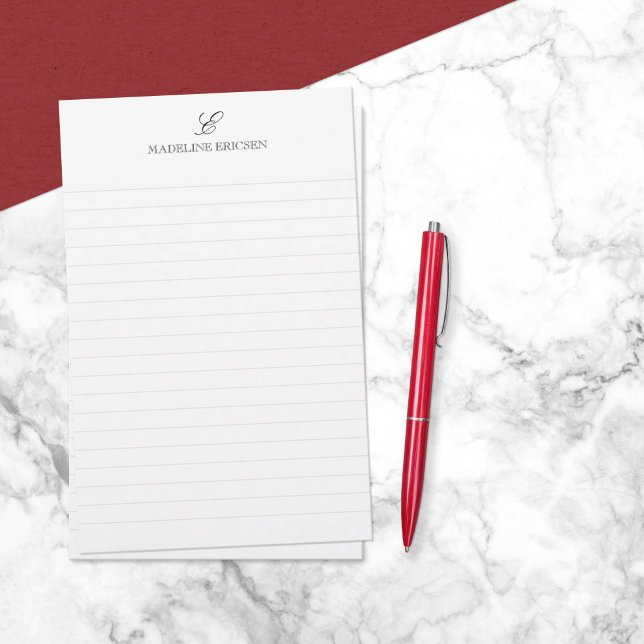 Enkel Elegans Svart Vitt Monogram Linjerat Brevpapper (Skapare uppladdad)