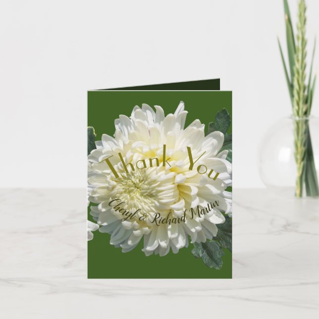 Enkel Elegans Vit Blommande Chrysanthemum Bröllop Tack Kort (Framsida)