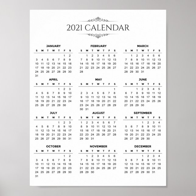 Enkel Elegant 2021-kalender | POSTER (Framsidan)