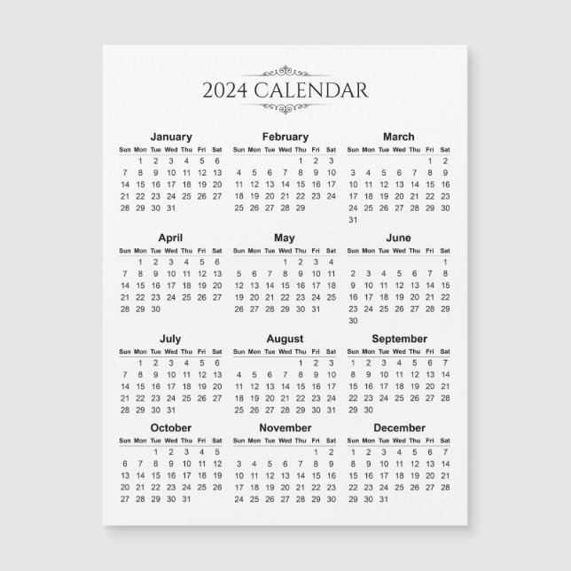 Enkel Elegant 2024-kalender | Magnetkort (Framsida)