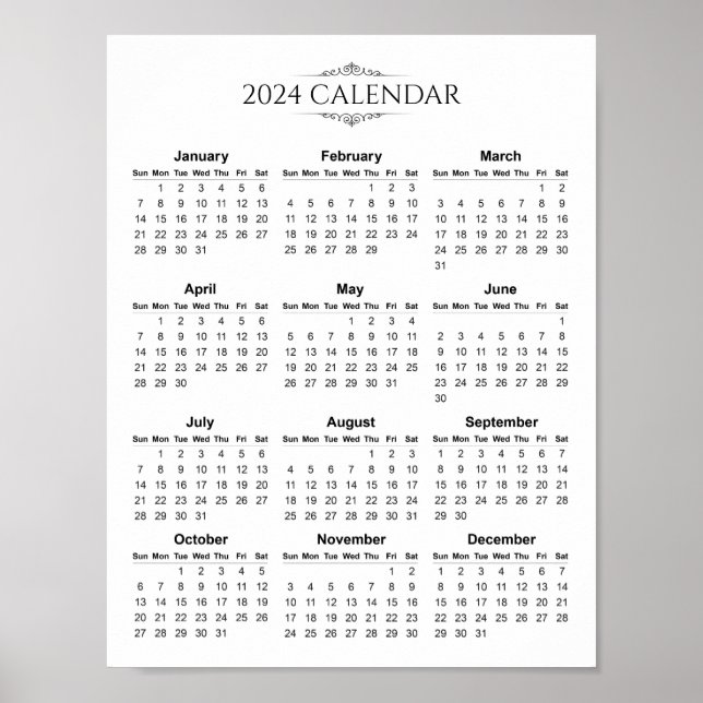 Enkel Elegant 2024-kalender | POSTER (Framsidan)