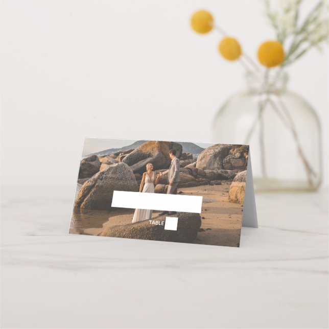 Enkel Elegant 2 fotoövertäckningsskript, bröllopsf Placeringskort (Framsida)