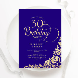 Enkel Elegant 30års födelsedag Lila Guld Ro Inbjudningar