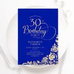 Enkel Elegant 30års födelsedag Royal Blue Guld Ro Inbjudningar<br><div class="desc">Enkel elegant 30års födelsedag-inbjudan i royal blue och guld. Klassdesign med ro,  faux guld-folie och typsnitt för typsnitt. Trendig inbjudan-kortets perfekt för en snyggt kvinnlig dag firande. Anpassa med dina egna detaljer. Kan anpassas till vilken ålder som helst. Skrivna Zazzle-inbjudningar eller digital utskrivbar mall för omedelbar nedladdning.</div>
