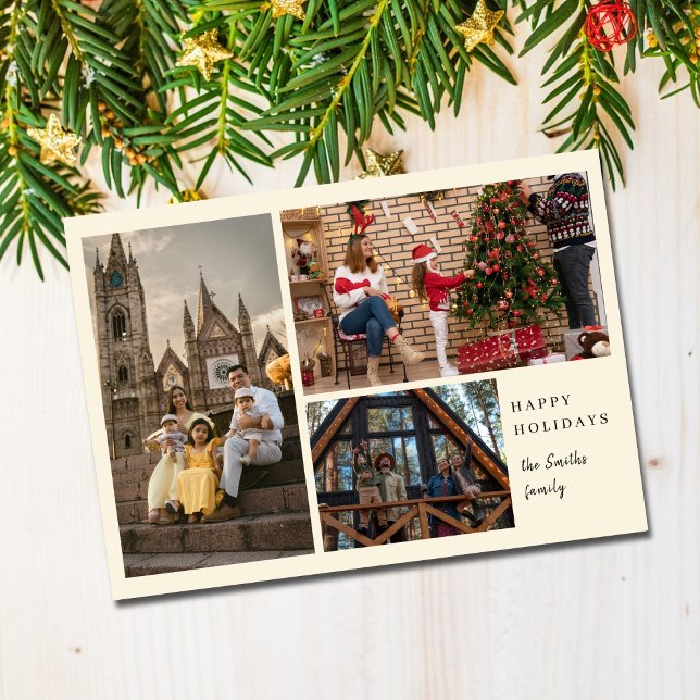 Enkel Elegant 3-fotokollage Minimal jul Julkort (Skapare uppladdad)