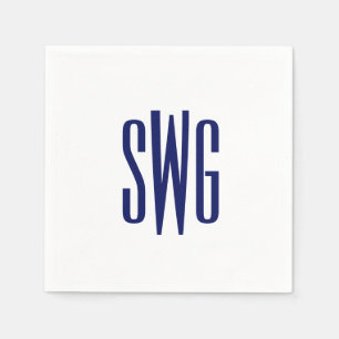 Enkel Elegant 3 Initial Bokstav Monogram #8BSt3 Bl Pappersservett