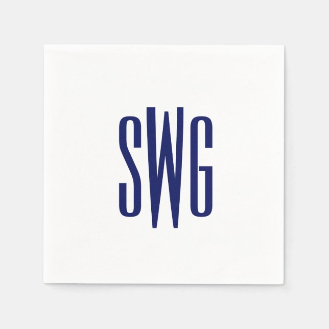Enkel Elegant 3 Initial Bokstav Monogram #8BSt3 Bl Pappersservett (Framsidan)