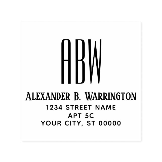 Enkel Elegant 3 Initial Monogram Namn Adress #8 Självfärgande Stämpel (Design)