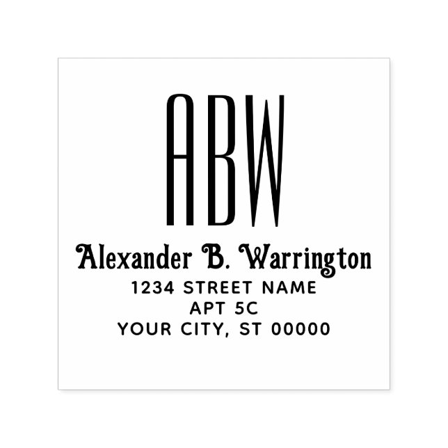 Enkel Elegant 3 Initialer Monogram Namn Adress Självfärgande Stämpel (Design)