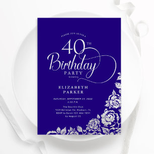 Enkel Elegant 40:e födelsedagen Lila Ro Silver Inbjudningar