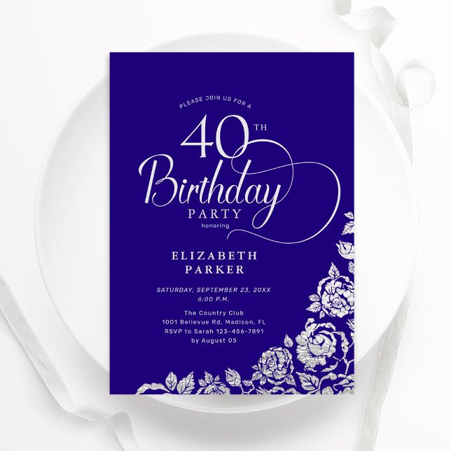 Enkel Elegant 40:e födelsedagen Lila Ro Silver Inbjudningar (Skapare uppladdad)