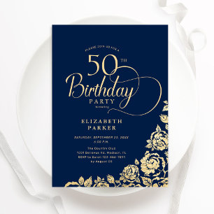 Enkel Elegant 50:e födelsetalet Guld Ro Inbjudningar
