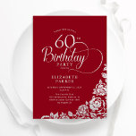 Enkel Elegant 60:e födelsedag Röda Silver Ro Inbjudningar<br><div class="desc">Enkel elegant 60 födelsedagsfest inbjudan i rött och silver. Klassdesign med ro,  faux silver-folie och typsnitt för typsnitt. Trendig inbjudan-kortets perfekt för en snyggt kvinnlig dag firande. Anpassa med dina egna detaljer. Kan anpassas till vilken ålder som helst. Skrivna Zazzle-inbjudningar eller digital utskrivbar mall för omedelbar nedladdning.</div>