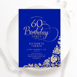 Enkel Elegant 60:e födelsedag Royalet Blå Guld Ro Inbjudningar<br><div class="desc">Enkel elegant 60 födelsedagsfest inbjudan i royal blå och guld. Klassdesign med ro,  faux guld-folie och typsnitt för typsnitt. Trendig inbjudan-kortets perfekt för en snyggt kvinnlig dag firande. Anpassa med dina egna detaljer. Kan anpassas till vilken ålder som helst. Skrivna Zazzle-inbjudningar eller digital utskrivbar mall för omedelbar nedladdning.</div>