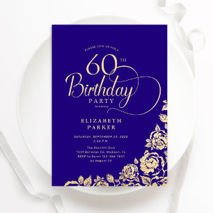Enkel Elegant 60:e födelsedagen Lila Ro Guld Inbjudningar
