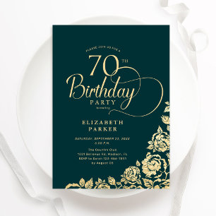 Enkel Elegant 70:e födelsedagen Emerald Grönt Guld Inbjudningar