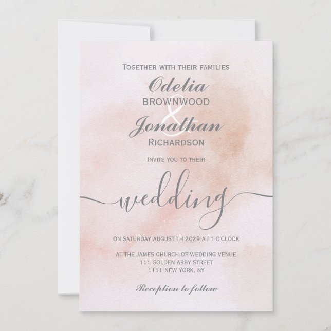 Enkel Elegant Aesthetic Watercolor Bröllop Inbjudningar (Framsida)