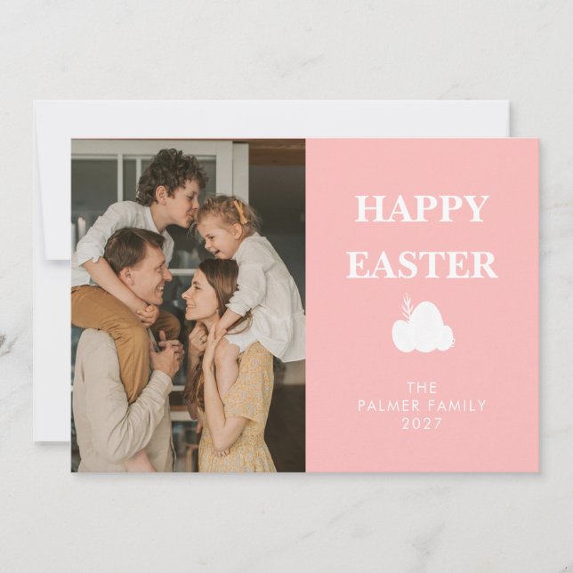 Enkel Elegant Ägg Glad Påsk Familjefoto Julkort (Framsida)