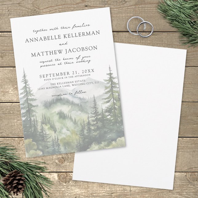 Enkel Elegant Akvarell Bergbröllop Inbjudningar (Simple Elegant Watercolor Mountain Wedding Invitation)