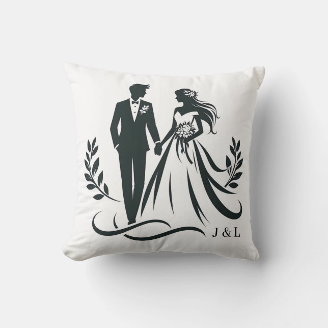 Enkel Elegant Anpassningsbar Monogram Bröllopspres Kudde (Framsida)