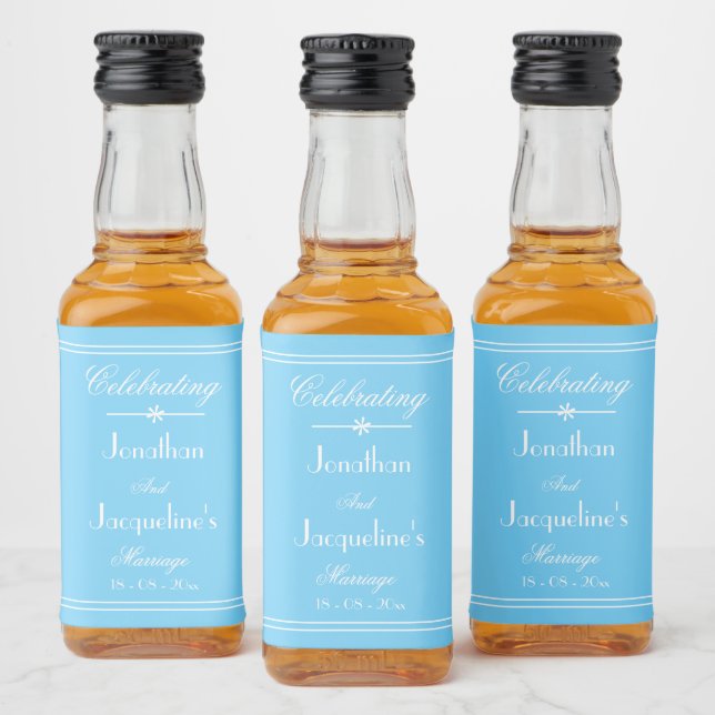 Enkel Elegant AquaBlå Bröllop Vita Detaljer Mini Spritflaskor Etikett (Flaskor)