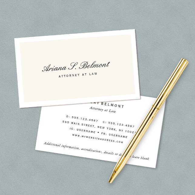 Enkel Elegant Attorney Cream-Affärskort Visitkort (Skapare uppladdad)